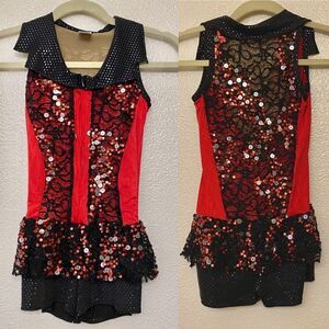 A Wish come true Dance costume red biketard full zip sequin jazz tap child IMC